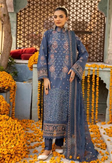 Shaista Lawn Embroidered Suit 514 D-Blue