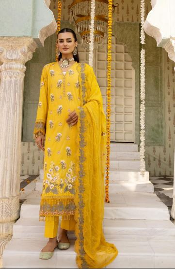 Shaista Lawn Embroidered Suit 515 Yellow