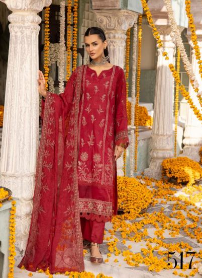 Shaista Lawn Embroidered Suit 517 Maroon