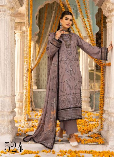 Shaista Lawn Embroidered Suit 524 D-Gray