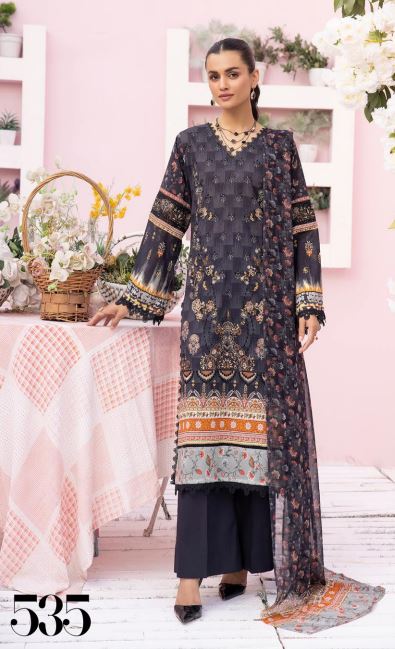 Husn E Jahan By Shaista Lawn Embroidered Suit 535 Black
