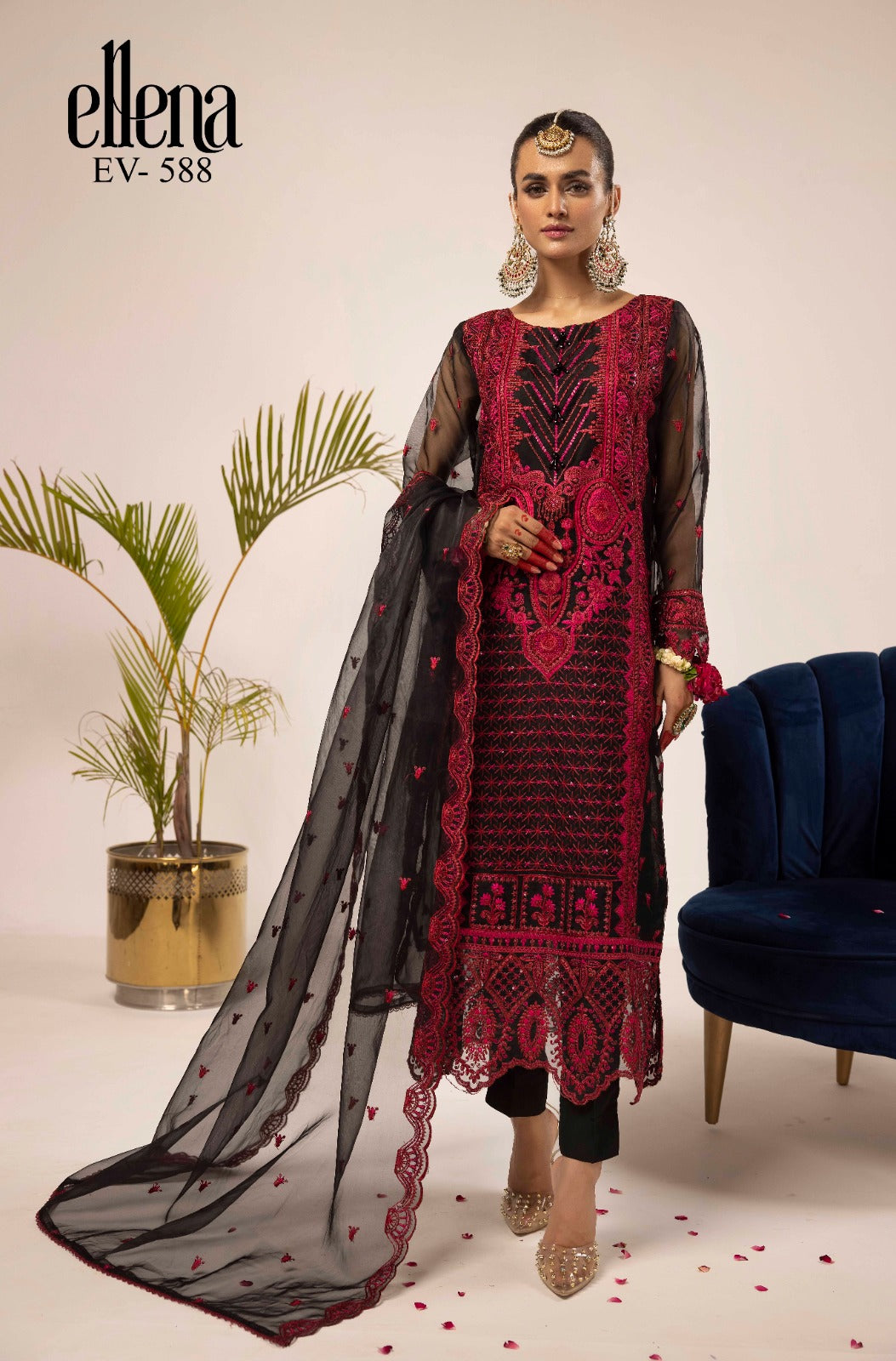 Elena 3-PC Stitched Embroidered Suit EV-588