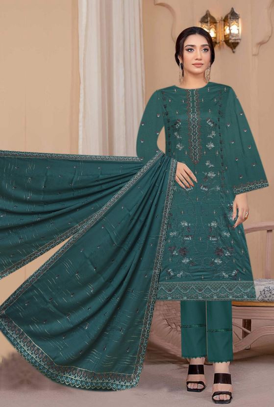Emilia By Fine Arts Lawn Embroidered Suit D-05 D-Green