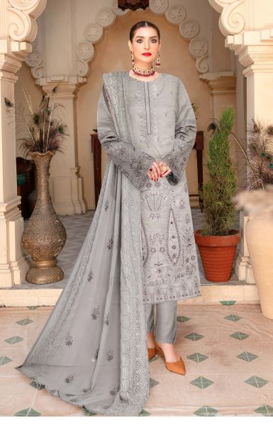 Sehrish By Mahe E Rooh Lawn Embroidered Suit SR-7502 Gray