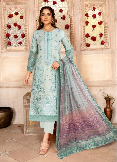 Gul Bano By Mah E Rooh Lawn Embroidered Suit GB-7605 Sky Blue