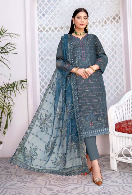 Safeena By Mah E Rooh Lawn Embroidered Suit SF-7706 Blue