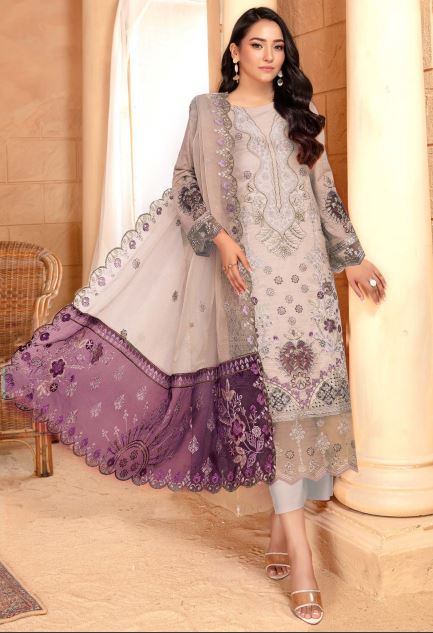 Reet By Mah E Rooh Lawn Embroidered Suit RT-7801 Beige