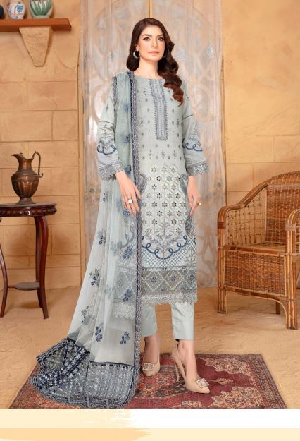 Reet By Mah E Rooh Lawn Embroidered Suit RT-7804 Gray