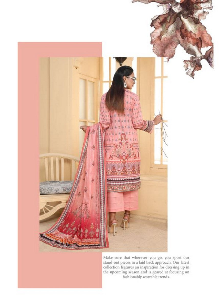 Mirha By JB Lawn Digital Embroidered Unstitched 3Pc Suit Pink D-06