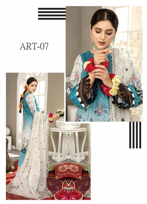 Mirha By JB Luxury Embroidered Unstitched 3Pc Suit Ferozi ART-07