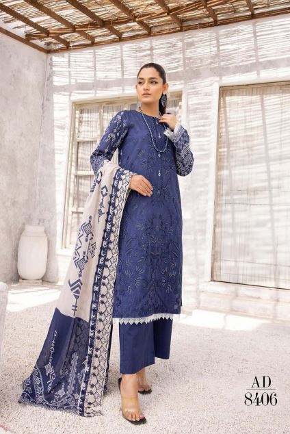 Zaymal By Aadarsh Lawn Embroidered Suit AD-8406 Navy