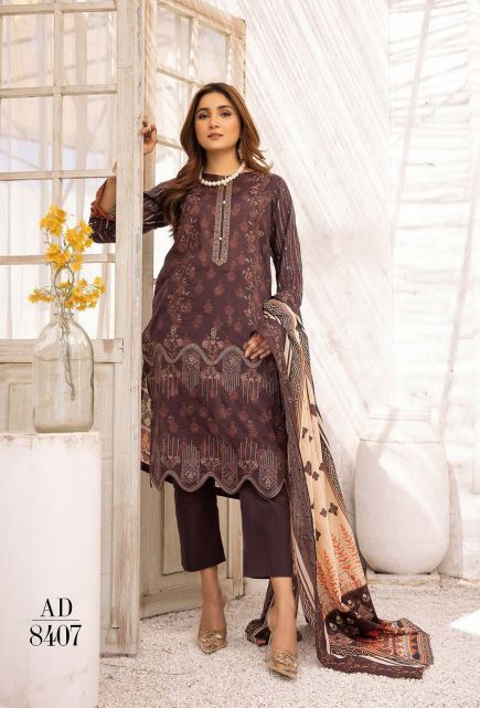 Zaymal By Aadarsh Lawn Embroidered Suit AD-8407 Brown