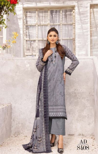 Zaymal By Aadarsh Lawn Embroidered Suit AD-8408 Gray