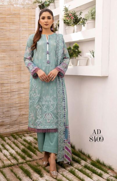 Zaymal By Aadarsh Lawn Embroidered Suit AD-8409 Aqua