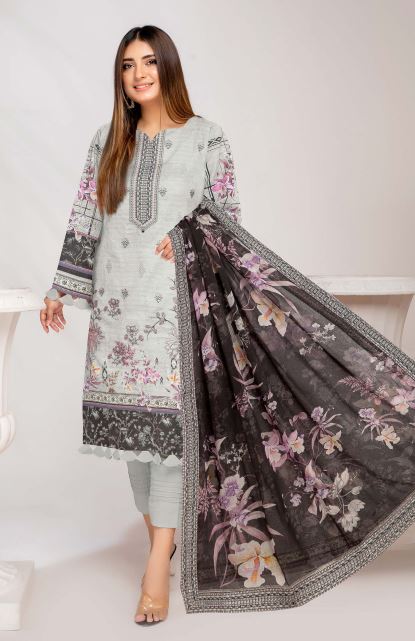Gulmehr By Aadarsh Lawn Embroidered Suit AD-8804 L-Gray