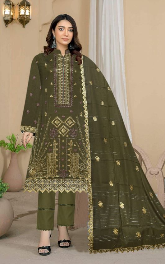 Emilia By Fine Arts Lawn Embroidered Suit D-08 Mehndi