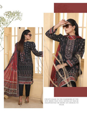 Mirha By JB Lawn Digital Embroidered Unstitched 3Pc Suit Black D-07