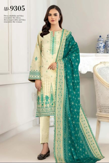 Sham O Sehar By Aadarsh Lawn Embroidered Suit AD-9305 L-Pista