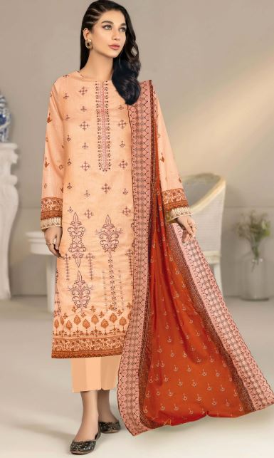 Sham O Sehar By Aadarsh Lawn Embroidered Suit AD-9307 D-Peach