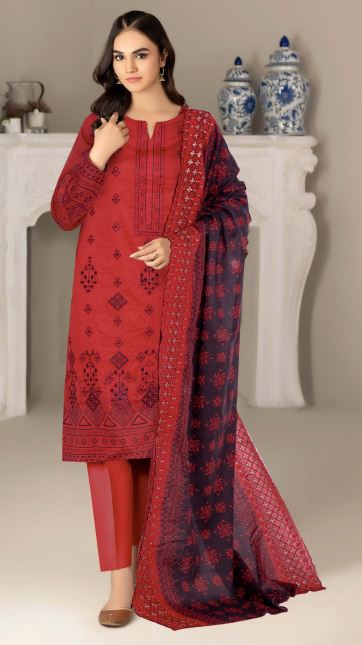 Sham O Sehar By Aadarsh Lawn Embroidered Suit AD-9309 Red