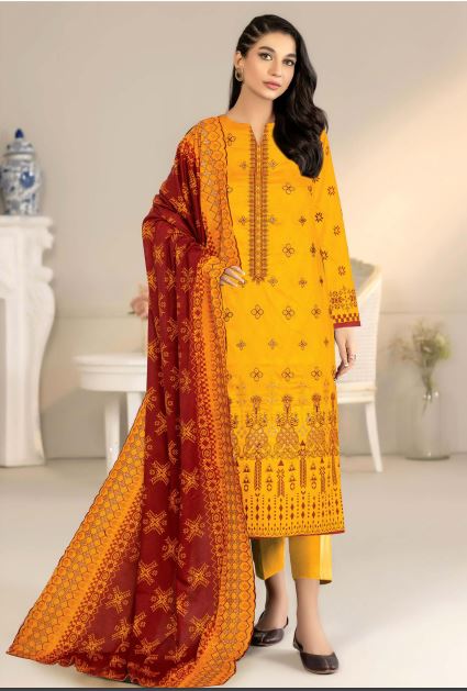 Sham O Sehar By Aadarsh Lawn Embroidered Suit AD-9310 Orange