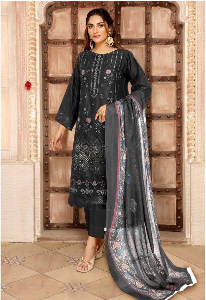 Meharnaz By Aadarsh Lawn Embroidered Suit AD-9602 Black