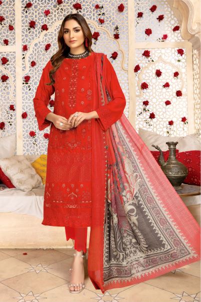 Meharnaz By Aadarsh Lawn Embroidered Suit AD-9605 Red