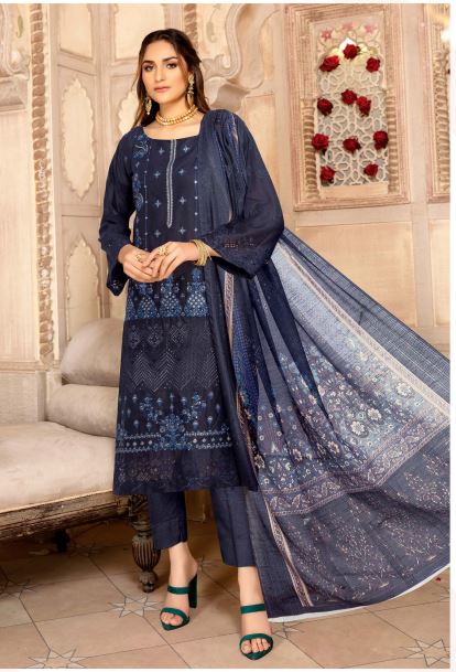 Meharnaz By Aadarsh Lawn Embroidered Suit AD-9609 Navy