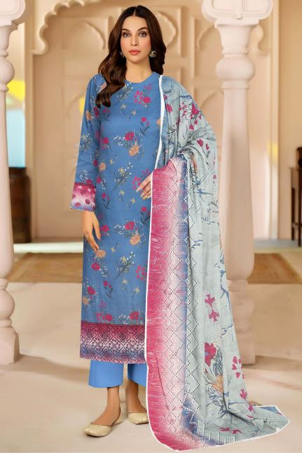 Mahtaab E Jabiin By Aadarsh Lawn Embroidered Suit AD-9005 Blue