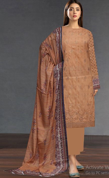 Excellent By Mirha Naz Lawm Embroidered Suit 09 L-Brown
