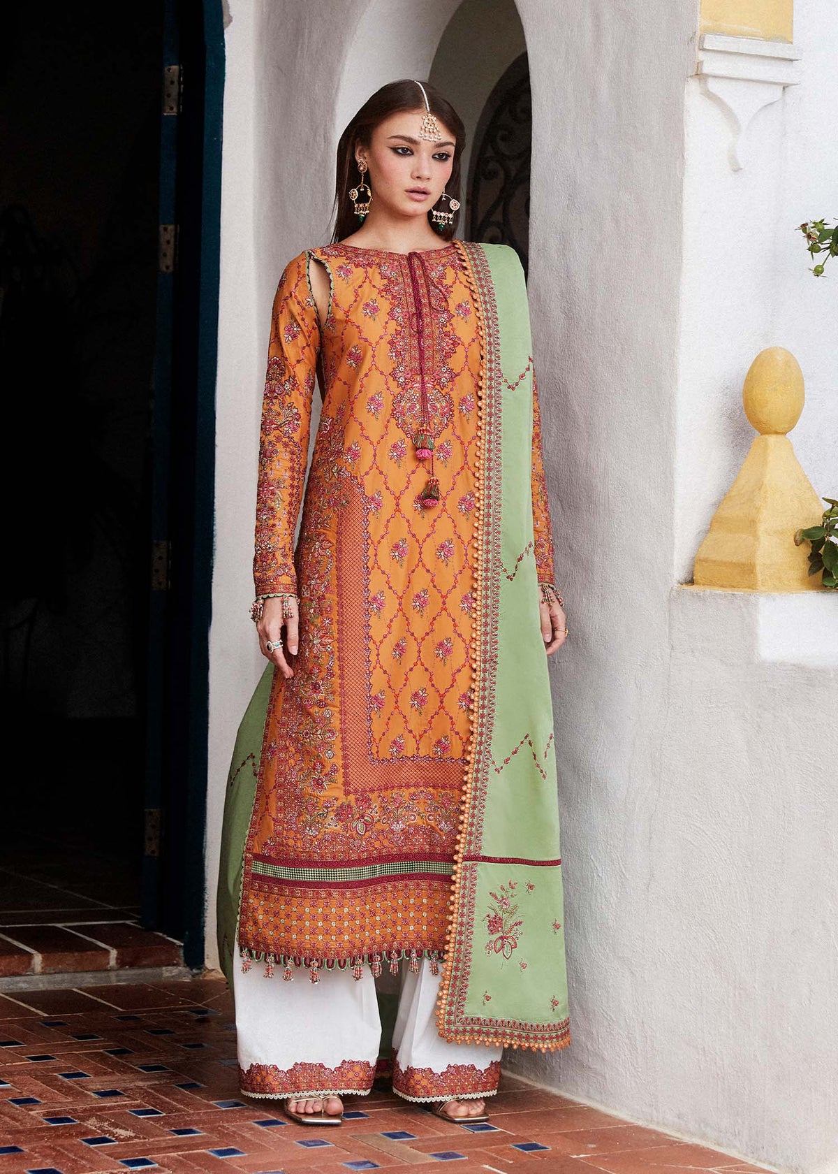 Amira  By Hussain Rehar Lawn Embroidered Suit SS-24-D-459 Rust
