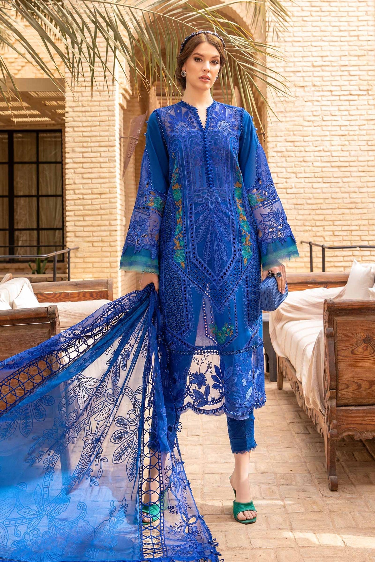 Maria B Lawn Embroidered Suit 04B R-Blue