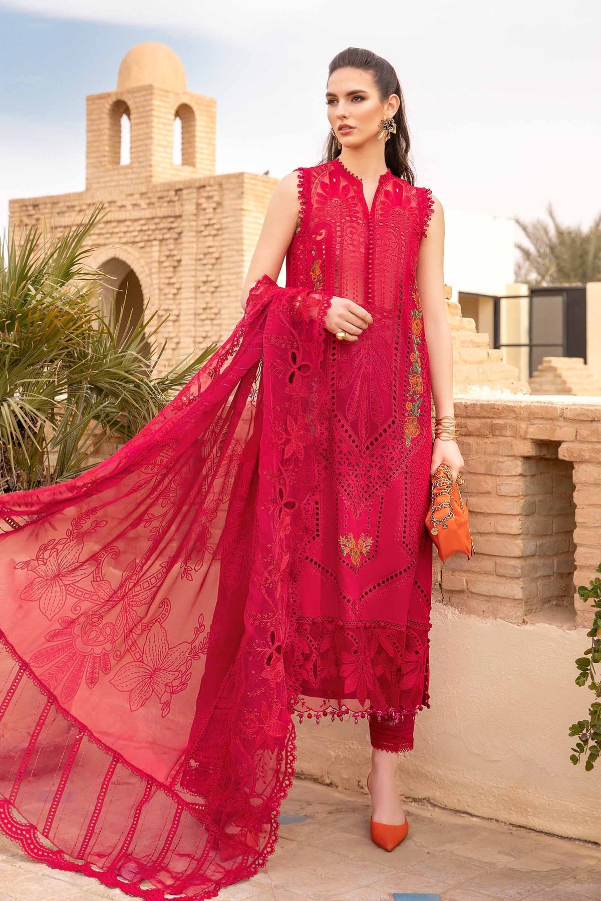 Maria B Lawn Embroidered Suit 04A Red