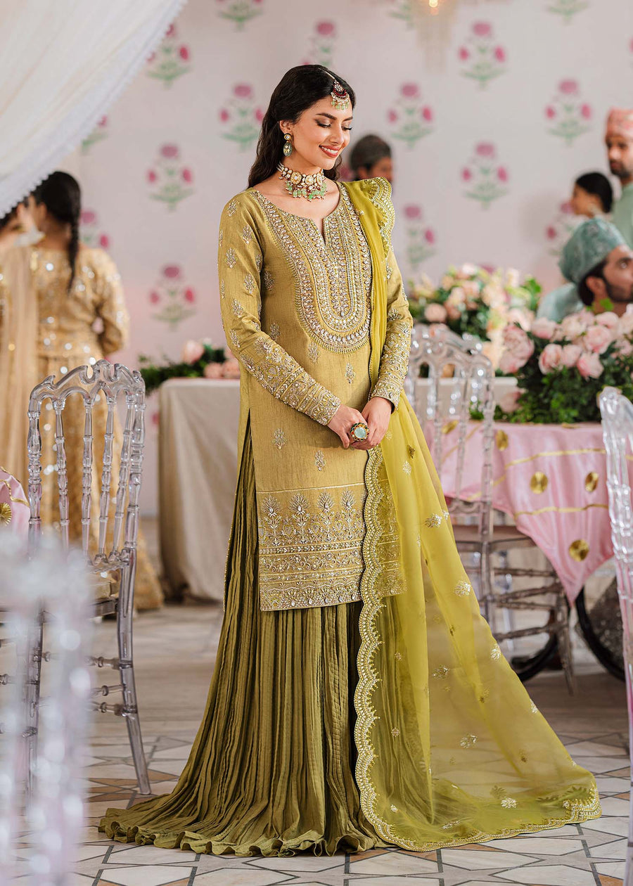 Meharzad By Akbar Aslam Raw Silk Embroidered Suit UN-1506 L-Mehndi