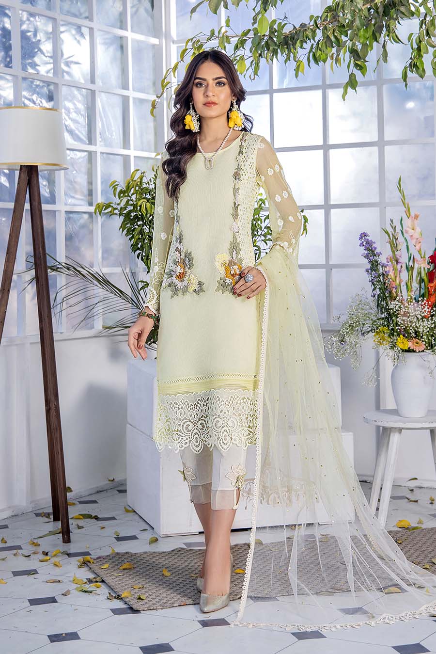 Khuda Baksh Creations Ladies Stitched 3Piece Suit F-128 Yellow