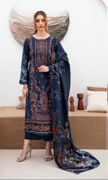 Ghazal By Ramsha Lawn Embroidered Suit G-207 Blue