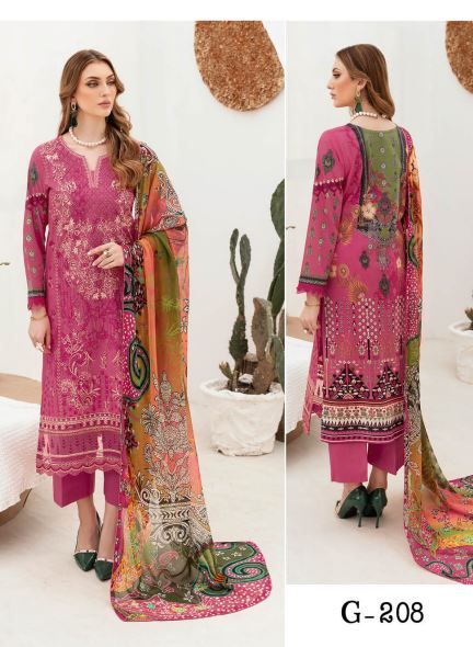 Ghazal By Ramsha Lawn Embroidered Suit G-208 Pink