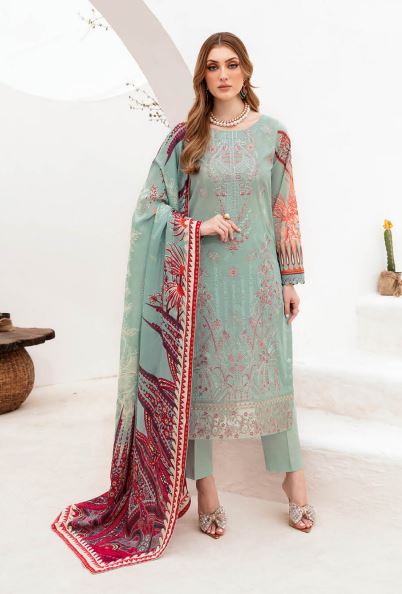 Ghazal By Ramsha Lawn Embroidered Suit G-209 Sky Blue