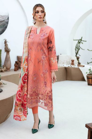 Ghazal By Ramsha Lawn Embroidered Suit G-211 D-Peach