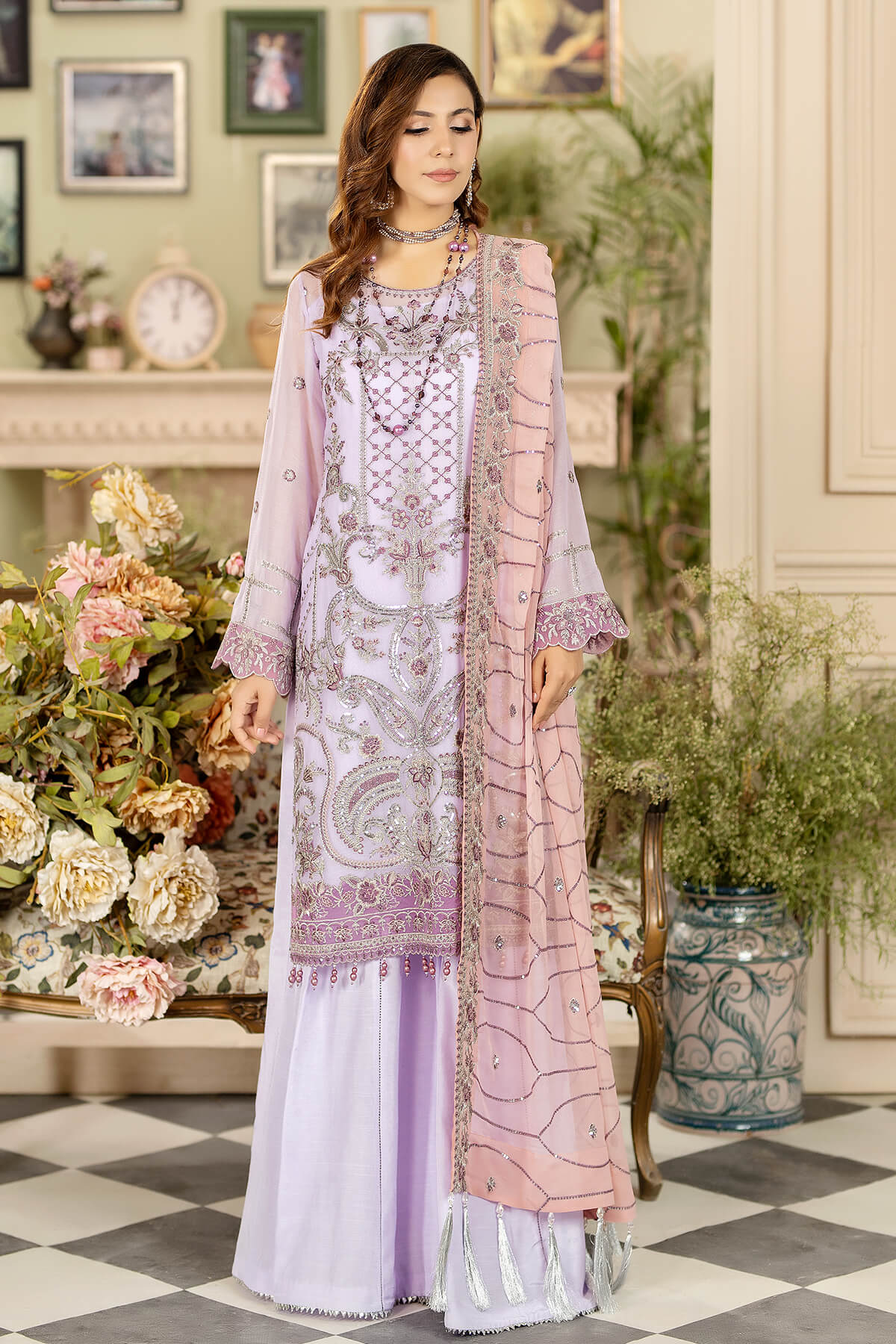 Baagh By Imrozia Premium Embroidered Chiffon Suits Unstitched 3 Piece M-46 Gull Lala