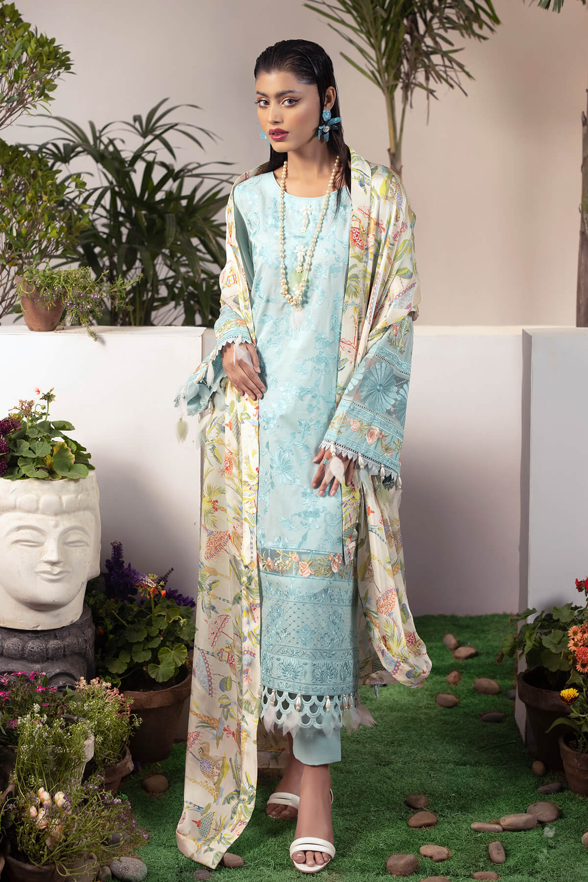 Orchard Of Daffodils  By Raeesa Lawn Embroidered Suit OD-01 Ferozi