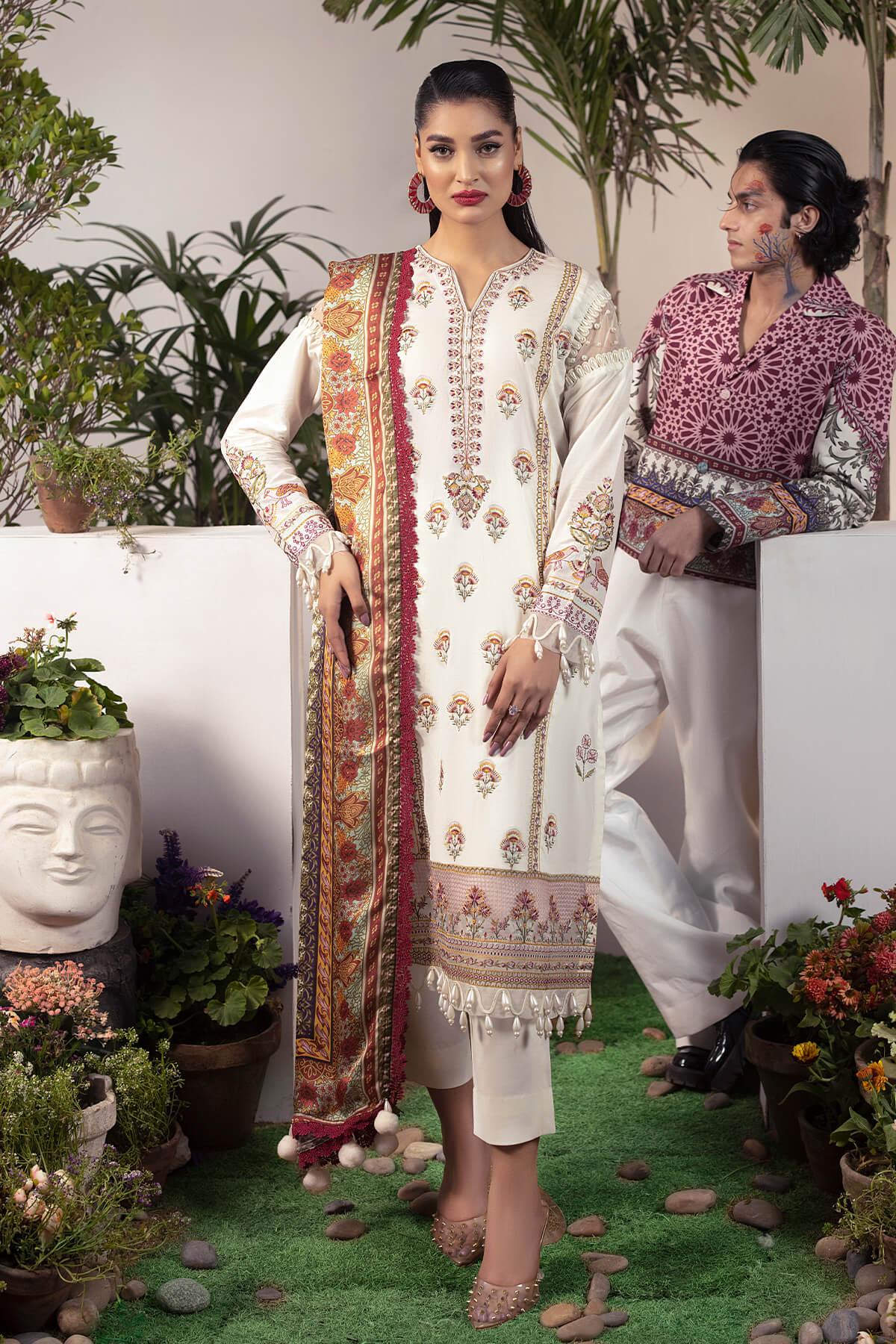Orchard Of Daffodils  By Raeesa Lawn Embroidered Suit OD-03 Off White