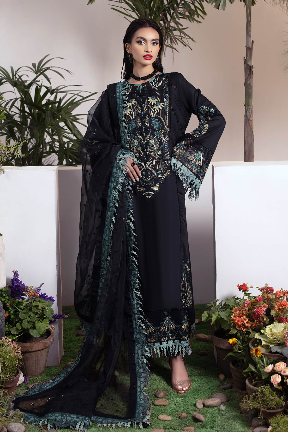 Orchard Of Daffodils  By Raeesa Lawn Embroidered Suit OD-04 Black