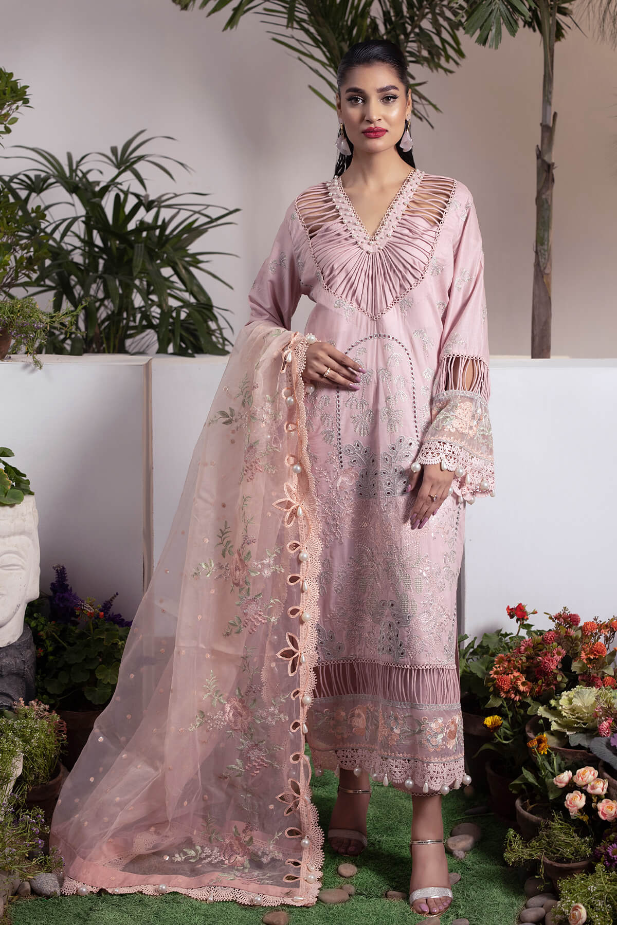 Orchard Of Daffodils  By Raeesa Lawn Embroidered Suit OD-05 T-Pink