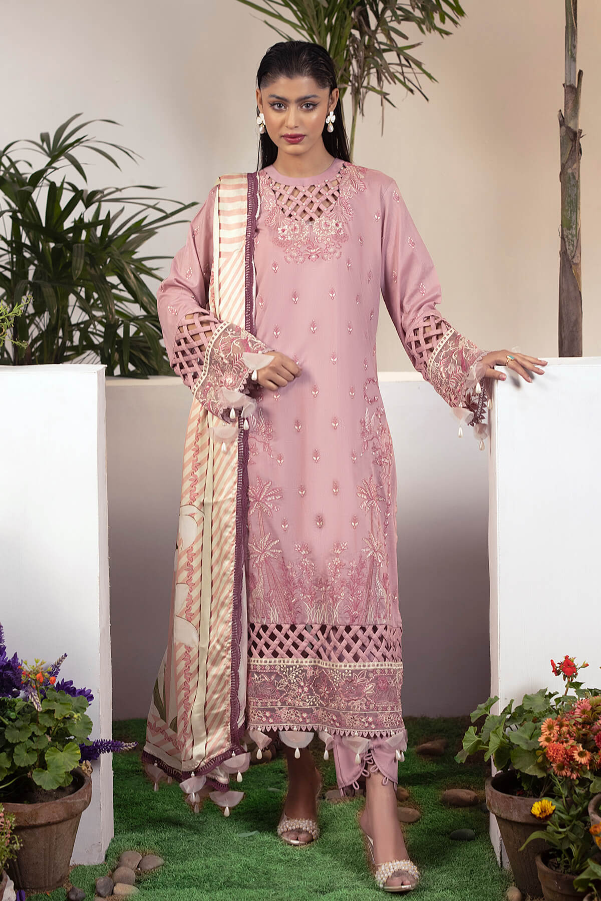 Orchard Of Daffodils  By Raeesa Lawn Embroidered Suit OD-07 T-Pink