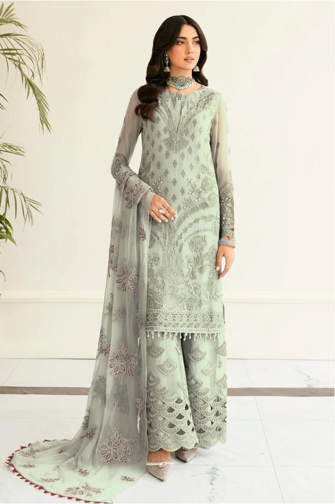 Safeera By Flossie Chiffon 3 Piece Embroidered Unstitched Suits S-1206 PISTACHIO