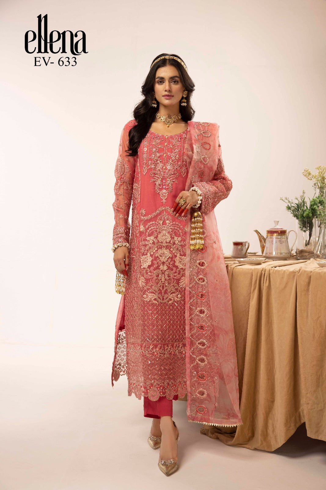 Elena 3-PC Stitched Embroidered Suit  EV-633