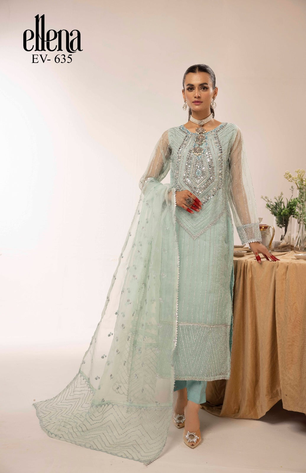 Elena 3-PC Stitched Embroidered Suit EV-635
