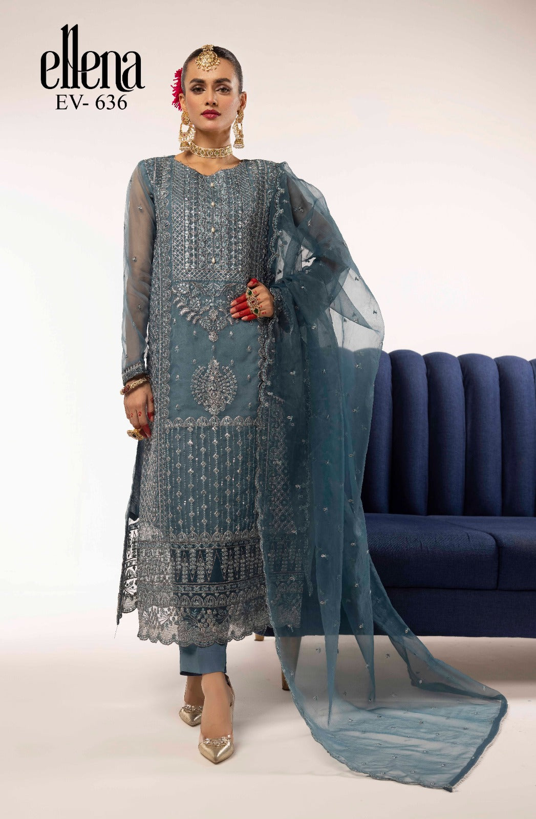 Elena 3-PC Stitched Embroidered Suit EV-636