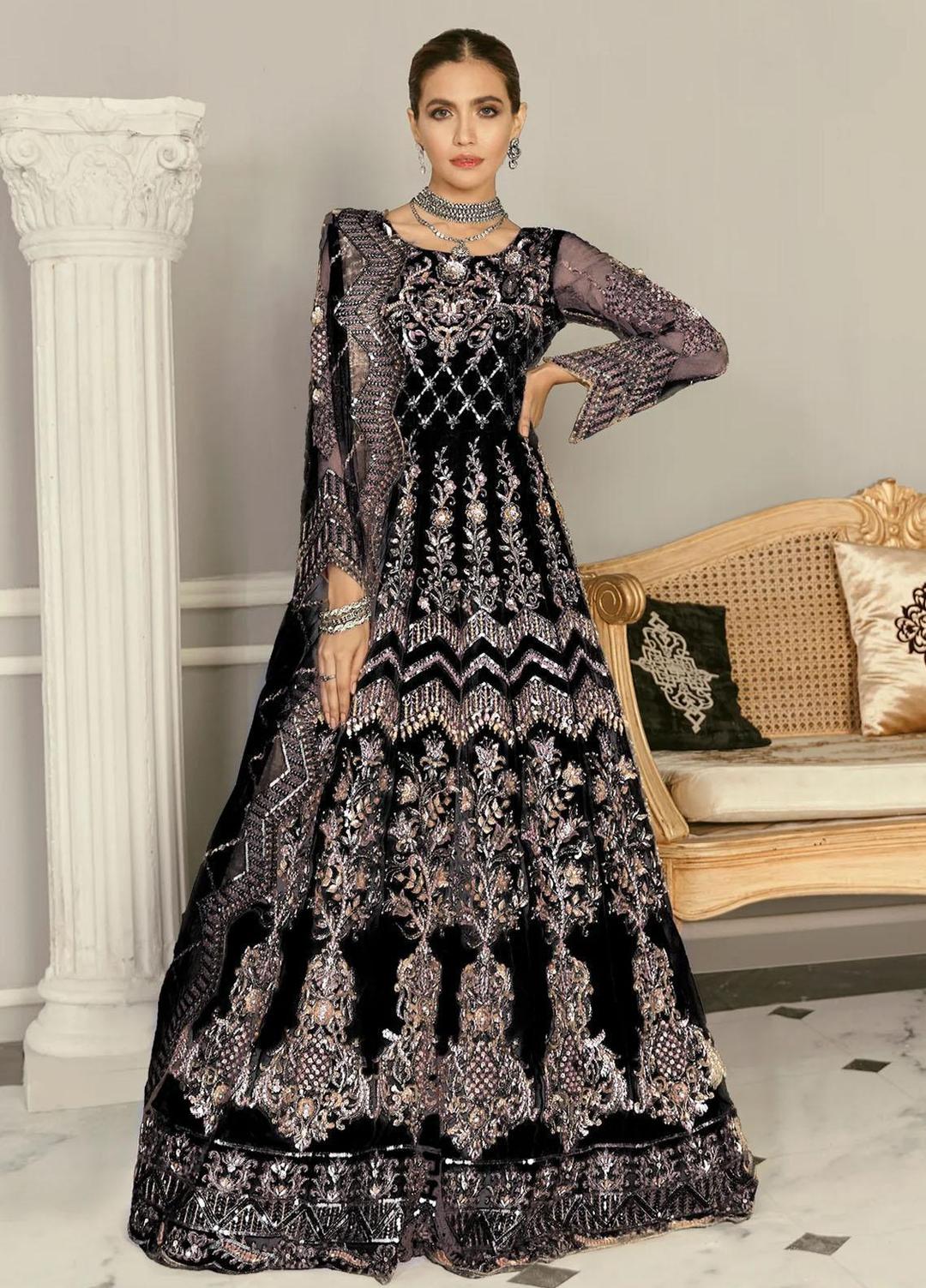 Wisteria By Akbar Aslam Net Embroidered Suit AAWC-1366 Black